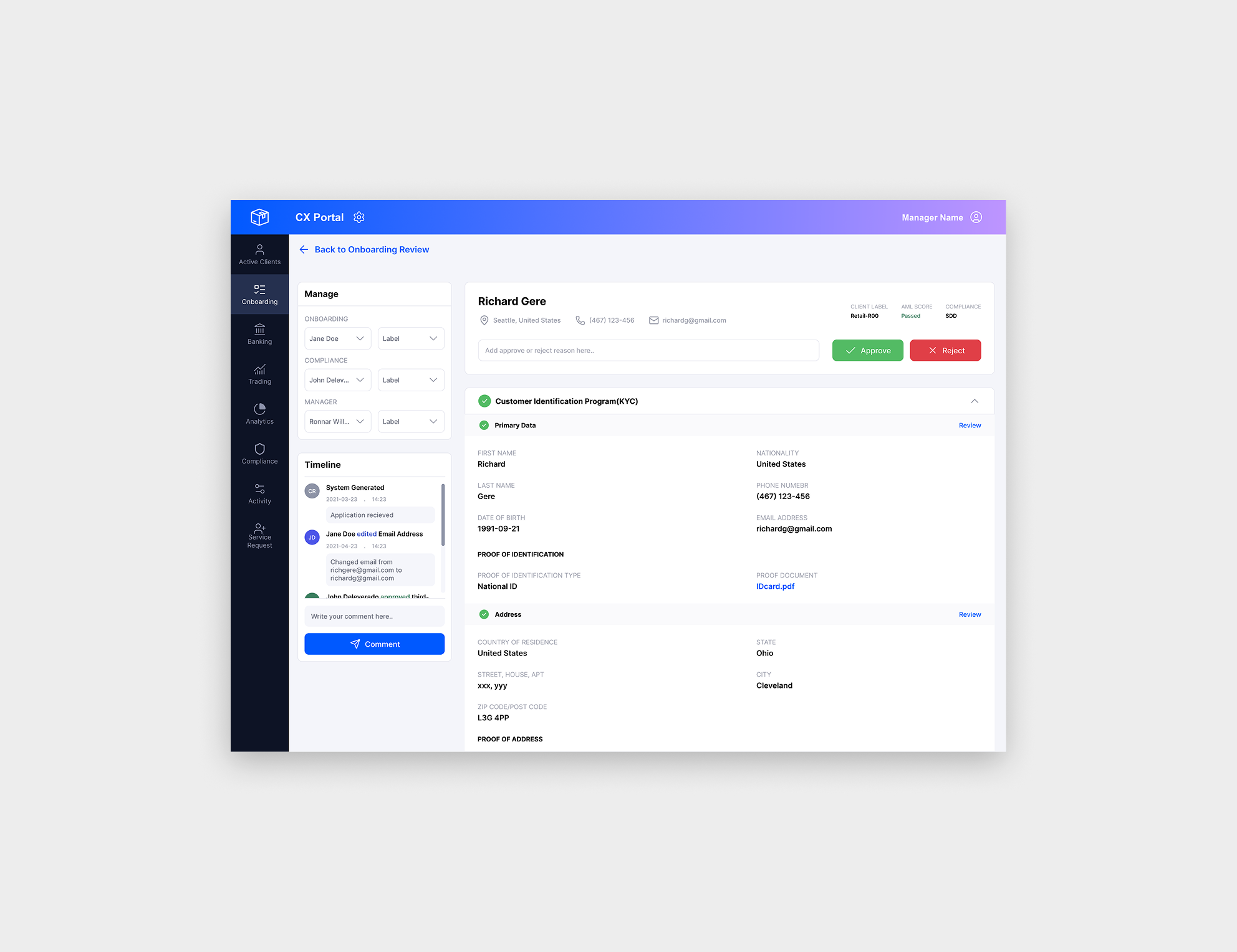 Clearisk CX onboarding review workflow