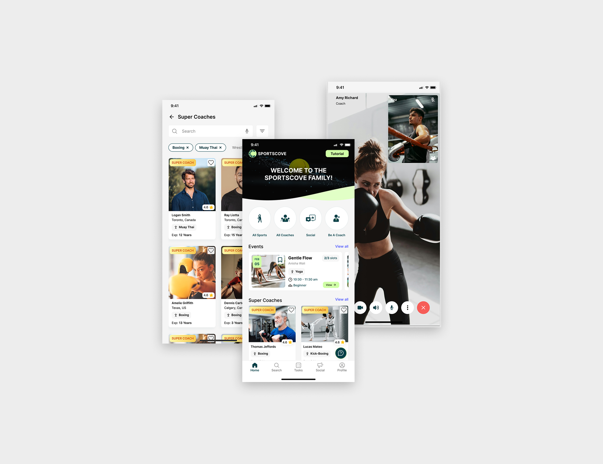 Sportscove app screens